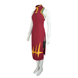 Kowloon Cosplay Costume Red Sexy Tight Fitting Dress Sleeveless Printed Frock Halloween Clothing