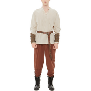 Mens Pirate Costume Set Adult Halloween Medieval Renaissance Viking Shirt Banded Pants Belt Accessories