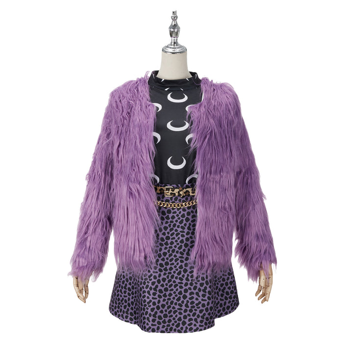 Monster High Clawdeen Wolf Cosplay Costume Purple Sweater Jacket Halloween Outfit