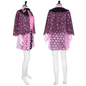 Monster High Draculaura Cosplay Costume Vampire Pink Printed Gauze Dress Halloween Party Clothing