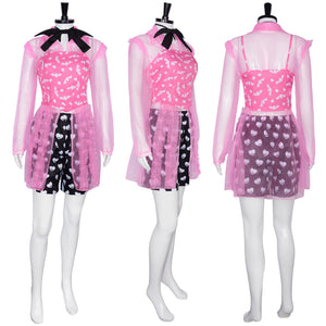 Monster High Draculaura Cosplay Costume Vampire Pink Printed Gauze Dress Halloween Party Clothing