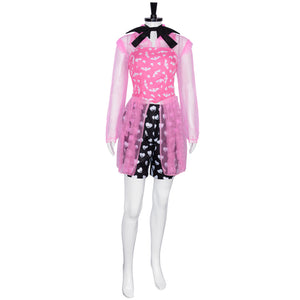 Monster High Draculaura Cosplay Costume Vampire Pink Printed Gauze Dress Halloween Party Clothing