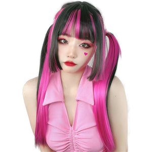 Anime Monster High Draculaura Cosplay Pink Wig 28 Inch Vampire Elf Carnival Party