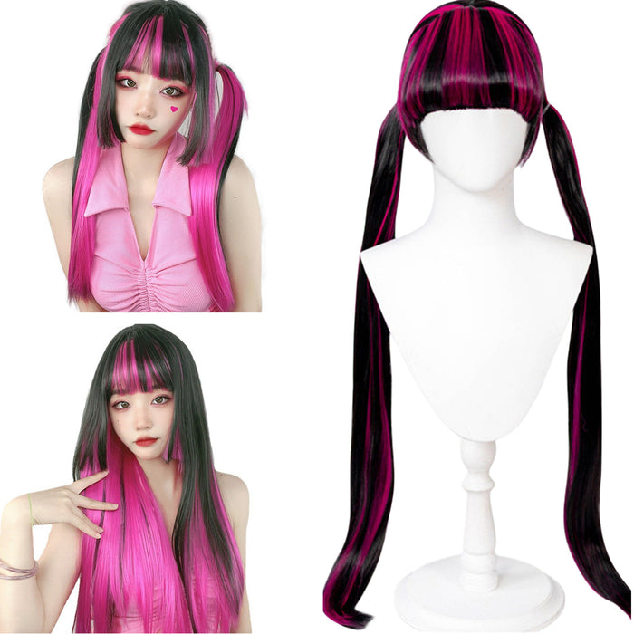 Anime Monster High Draculaura Cosplay Pink Wig 28 Inch Vampire Elf Carnival Party