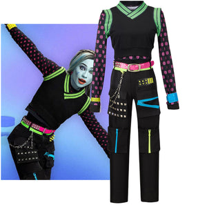 Monster High Frankie Stein Cosplay Costume Black Punk Uniform Halloween Printing Set