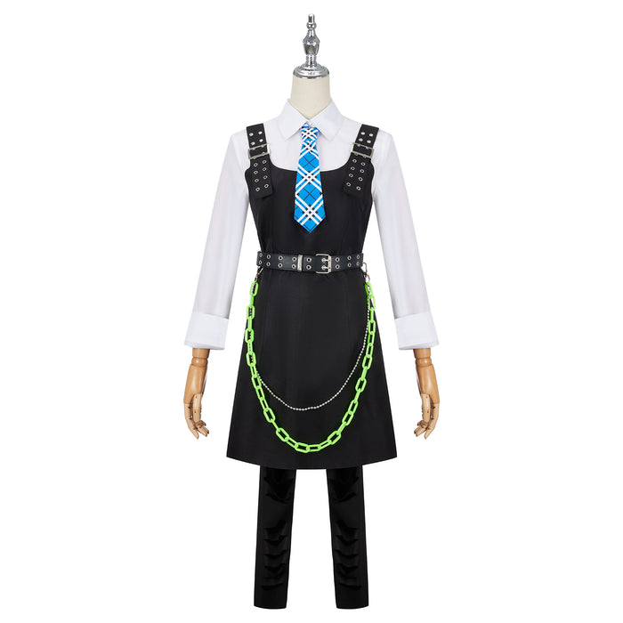 Monster High Frankie Stein Cosplay Costume Black Strap Dress Uniform Set for Halloween Party