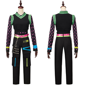 Monster High Frankie Stein Cosplay Costume Black Punk Uniform Halloween Printing Set