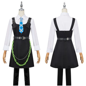 Monster High Frankie Stein Cosplay Costume Black Strap Dress Uniform Set for Halloween Party