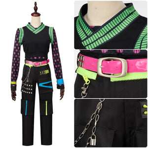 Monster High Frankie Stein Cosplay Costume Black Punk Uniform Halloween Printing Set