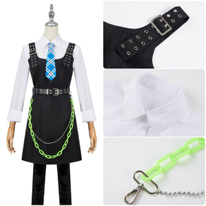 Monster High Frankie Stein Cosplay Costume Black Strap Dress Uniform Set for Halloween Party