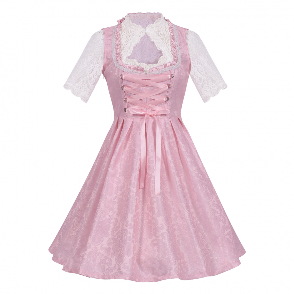 oktoberfest dress pink 2PCS 1950s Oktoberfest White Top & Green Plaid Dress & Pink Apron