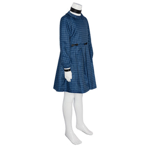 Orphan Esther Cosplay Costumes Horror Movie Children's Women Blue Plaid Dress Halloween Clothing