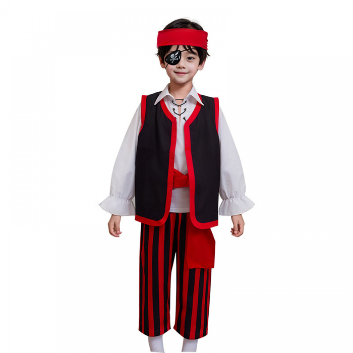 Pirate Kid Cosplay Costume Coat Pants Retro Accessories Set for Birthday Party Clothing