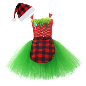 Princess Christmas Elf Cosplay Tutu Dress for Girls Birthday Party