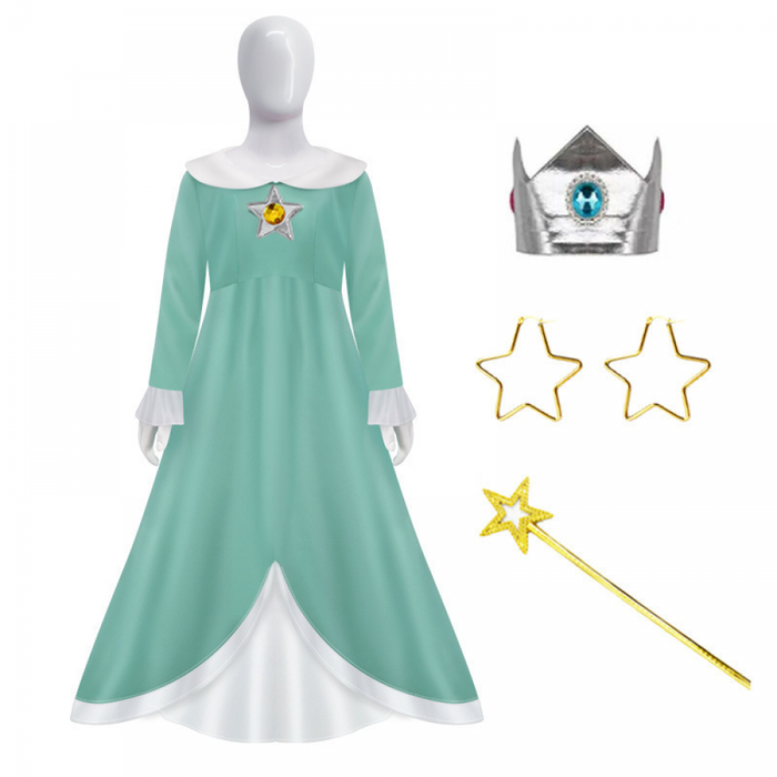 Mario Galaxy Rogeta Cosplay Costume Green Princess Cute Dress Kid Clothing