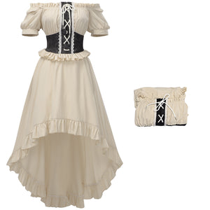 Renaissance Steampunk Pirate Cosplay Costume Off Shoulder High Low Dress