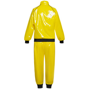 Retro 70s Disco Cosplay Costume Casual Suit Yellow Glossy PU Jacket Hip-hop Shows Clothing