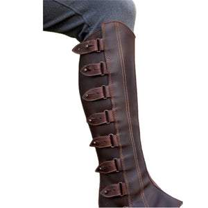 Retro Medieval Renaissance Shin Guards Leg Sets PU Leather Adjustable Leg Guards