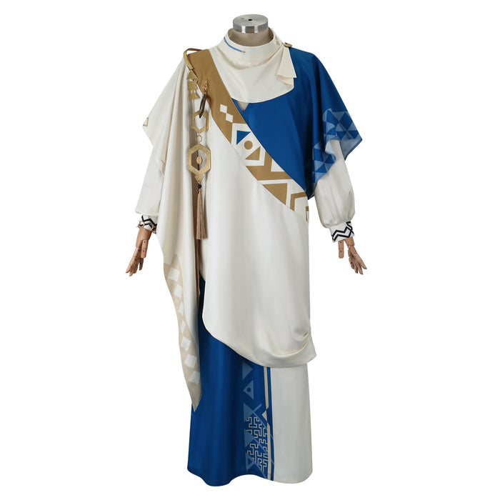 Game Reverse 1999 Six Atticus Cosplay Costume Retro Pastor Robe Printed White Cloak