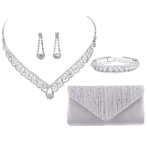 Retro Rhinestone Silver Jewelry Sets Women Satin Silver Shawls and Wraps with Buckle for Wedding Bridal Party Evening Dresses