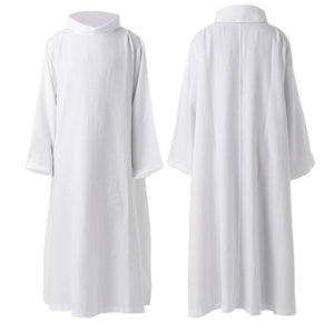 White Priest Robe Medieval Cospaly Costume Church Cantata Halloween Performance Clothing
