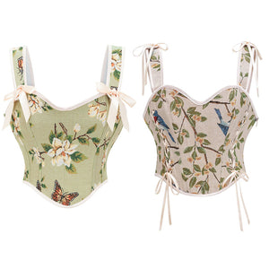 Women Retro Vintage Victorian Bustier Lace Up Crop Top Tank Top Corset