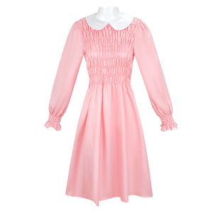 Women ST4 Eleven Cosplay Costume Long Sleeve Pink Dress White Socks