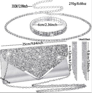 Women Sequin Dress Clutch Purse Jewelry Set Retro Elegant Jewelry Set for Evening Wedding Party