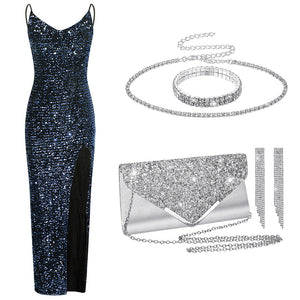 Women Sequin Dress Clutch Purse Jewelry Set Retro Elegant Jewelry Set for Evening Wedding Party