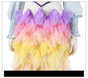 The Hunger Games Lucy Gray Baird Cosplay Costume Ballad Rainbow Dress Cake Skirt Corset Vest Suit