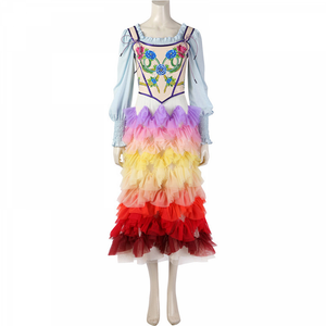 The Hunger Games Lucy Gray Baird Cosplay Costume Ballad Rainbow Dress Cake Skirt Corset Vest Suit