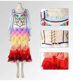 The Hunger Games Lucy Gray Baird Cosplay Costume Ballad Rainbow Dress Cake Skirt Corset Vest Suit