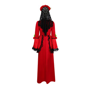 Womens The Corpse Bride Red Retro Dress Suit Cosplay Costume Halloween Wedding Dress