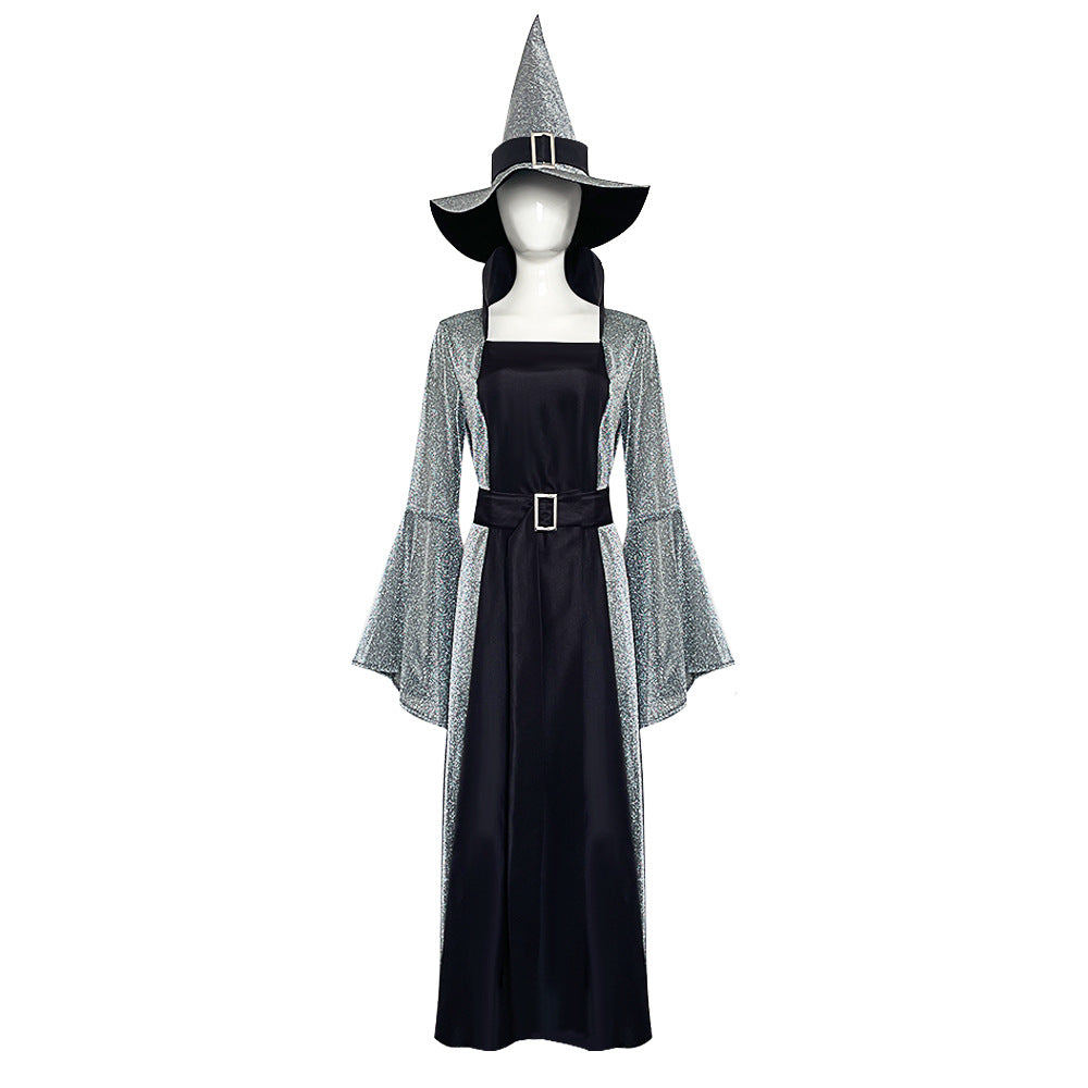 Womens Witch Cosplay Costume Trumpet Sleeve Gothic Evil Sorceress Robe