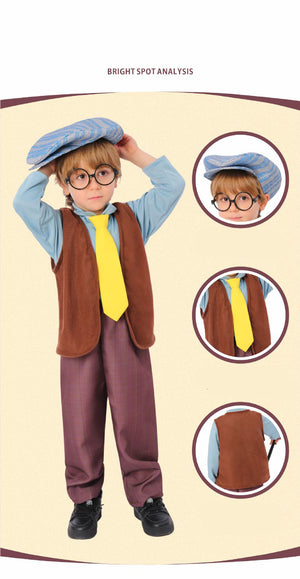 Kids Halloween Cosplay Suit Grandpa Costume Vest Hat School 100 Days Party Shows Outfits