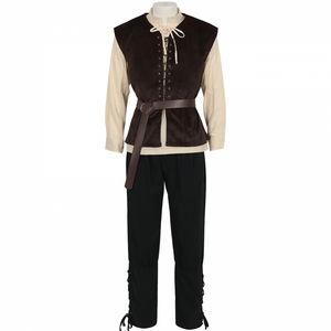 Men Pirate Cosplay Costume Renaissance Shirt Medieval Vest Viking Banded Pants Halloween Clothing