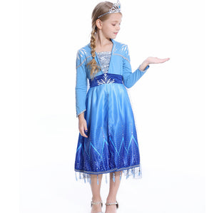 2019 New Disney Frozen 2 Princess Aisa Elsa Child Version Blue Cosplay Costume for Halloween Carnival