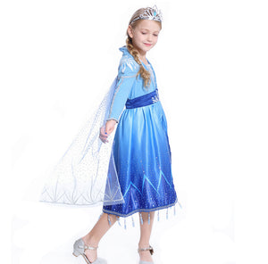 2019 New Disney Frozen 2 Princess Aisa Elsa Child Version Blue Cosplay Costume for Halloween Carnival