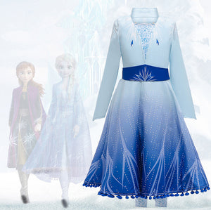 2019 New Disney Anime Movie Frozen 2 Princess Elsa Child Version Cosplay Costume for Halloween Carnival Party
