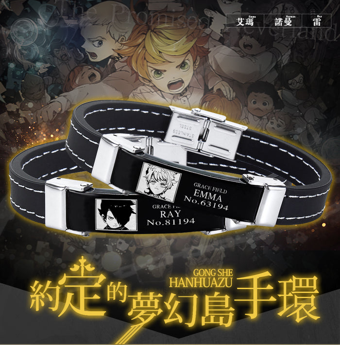 Anime The Promised Neverland Phil Gilda Don Ray Norman Emma Cosplay Prop Black Faux Leather Armlet Cuff Bracelets Bangle