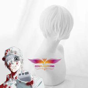 Anime Cells at Work White Blood Cell Leukocyte White Short Cosplay Wig Cosplay for Boys Adult Men Halloween Carnival Party