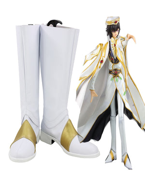 Anime Code Geass Zero Lelouch White Cosplay Shoes Boots Custom Made for Adult Men and Women Halloween Carnival