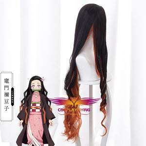 Anime Demon Slayer :Kimetsu no Yaiba Kamado Nezuko Black Mixed Orange Cosplay Wig Cosplay for Girls Adult Women Halloween Carnival Party