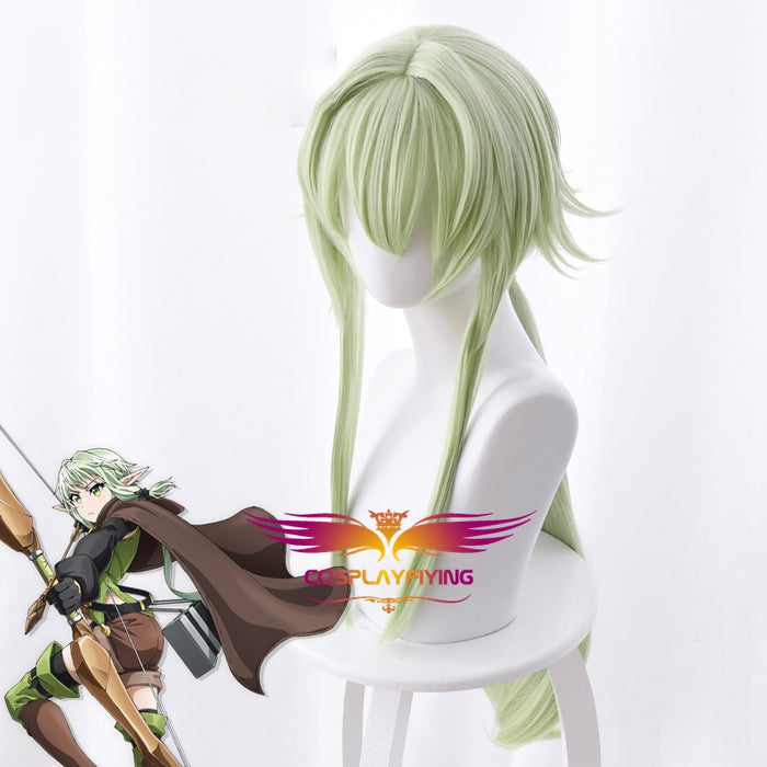 Anime Goblin Slayer Elf Archer Yousei Yunde 80cm Green Cosplay Wig with Elf Ears Cosplay for Girls Adult Women Halloween Carnival Party
