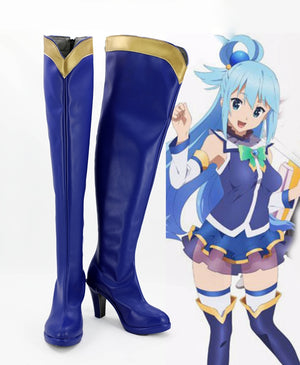 Anime Kono Subarashii Sekai ni Shukufuku wo! Aqua Cosplay Shoes Boots Custom Made for Adult Men and Women Halloween Carnival