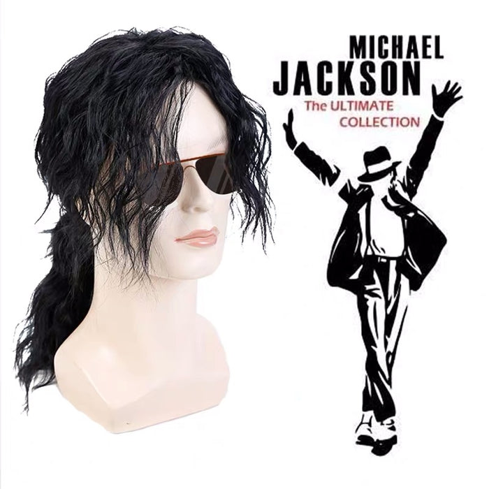 Anime Michael Jackson MJ Long Black Curly Cosplay Wig Cosplay Prop for Boys Adult Men Halloween Carnival Party