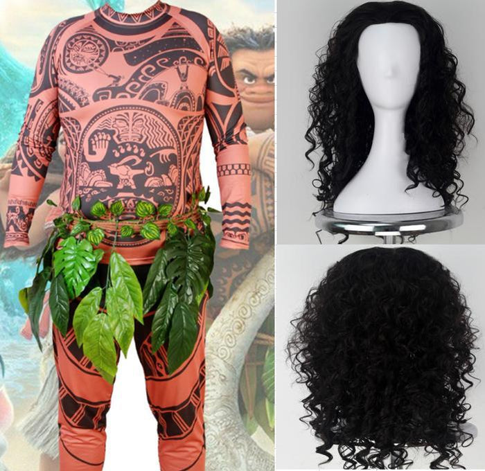 Anime Movie Moana Maui Black Fluffy Long Hair Cosplay Wig Cosplay for Adult Men Halloween Carnival
