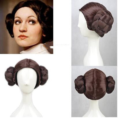 Movie Star Wars Princess Leia Organa Solo Short Brown Two Buns Cosplay Wig Cosplay for Girls Adult Women Halloween Carnival