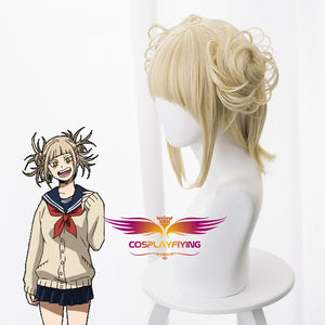 Anime My Hero Academia Baku No Hero Himiko Toga Short Light Blonde Ponytails Cosplay Wig Cosplay for Girls Adult Women Halloween Carnival Party