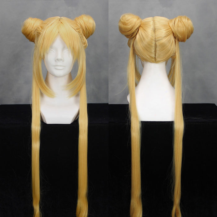 Anime Sailor Moon Tsukino Usagi Double Ponytail Long Straight Blonde Cosplay Wig Cosplay for Girls Adult Women Halloween Carnival Party